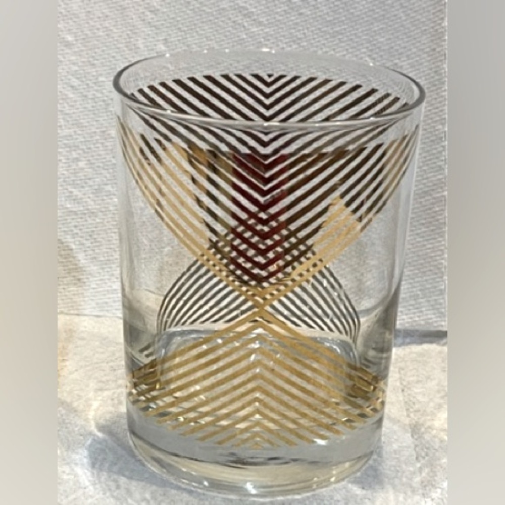 Georges Briard Gold Triangles Double Old-Fashioned Glass Mid-Century MCM MINT
